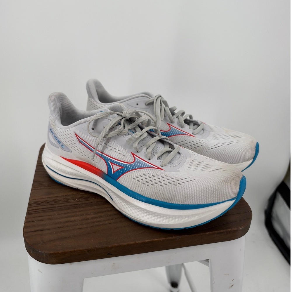 Mizuno Wave Inspire 22 Mens Running Shoes Grey Blue Red Size 12.5 EUC